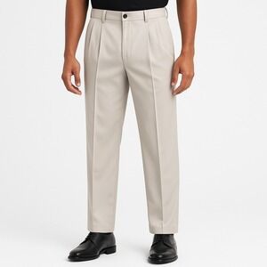 Montego Mon Light Beige 38x32 silk Pleated Front Back‎ Welt Pocket Dress Pants